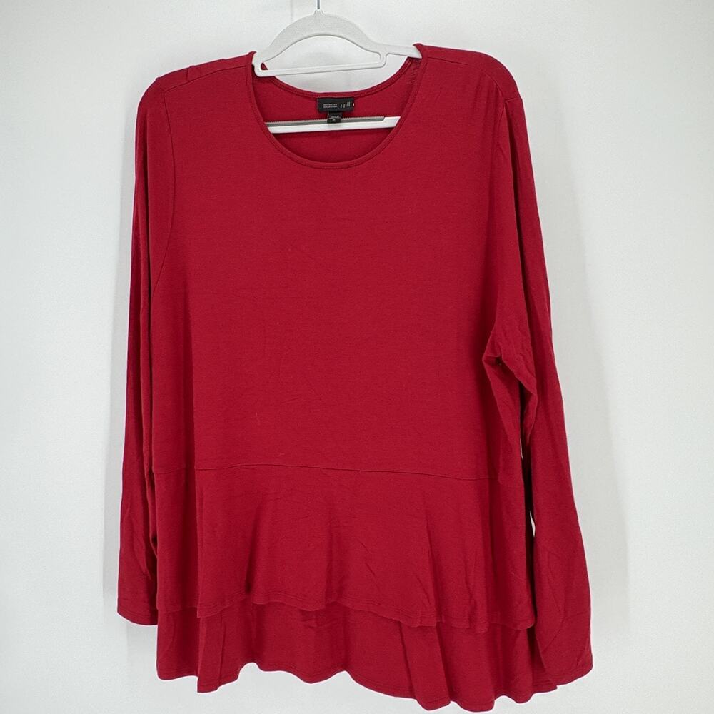 J Jill Wearever Collection Tunic Womens XL Red Ruffle Hem Pullover Top